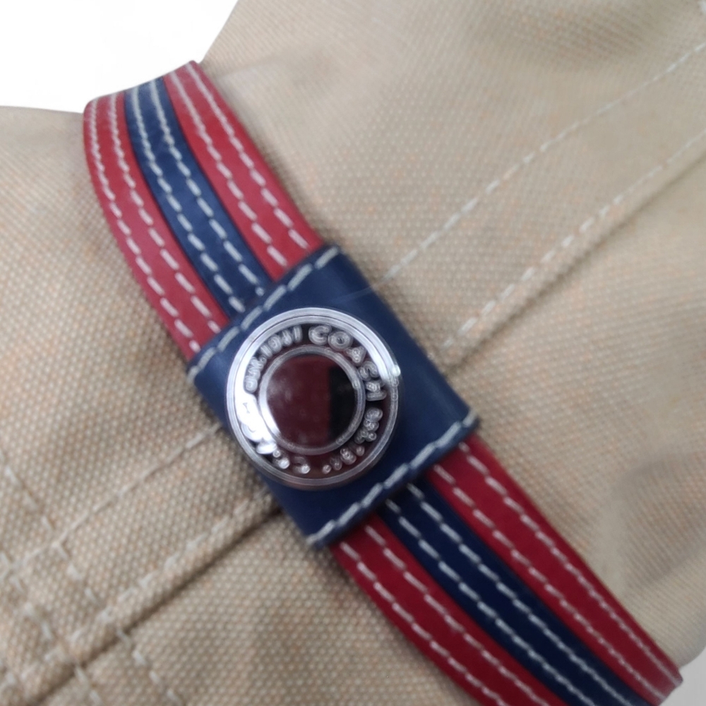 COACH Vintage Twill Bucket Hat Tan with Red/Blue Leather band Size M/L - Picture 7 of 9